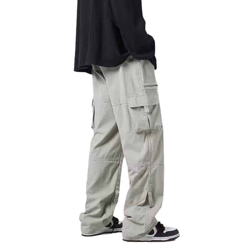 High Waist Plain Wide Leg Cargo Pants Product Image