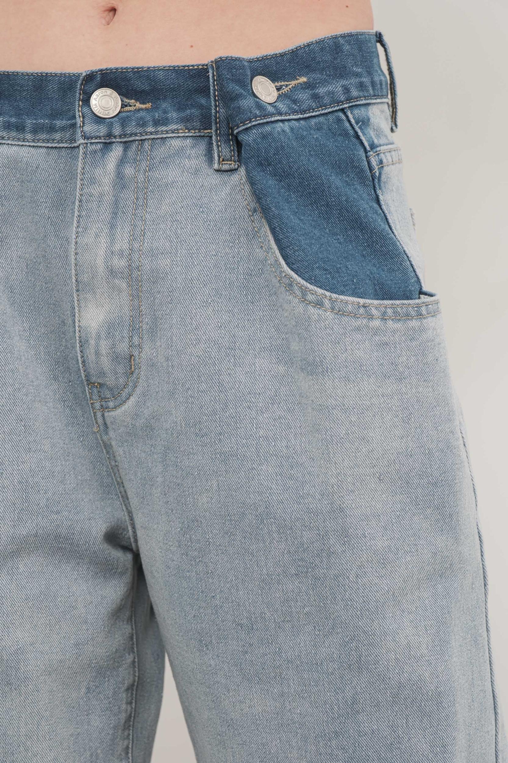 Color Block Denim Pants Product Image