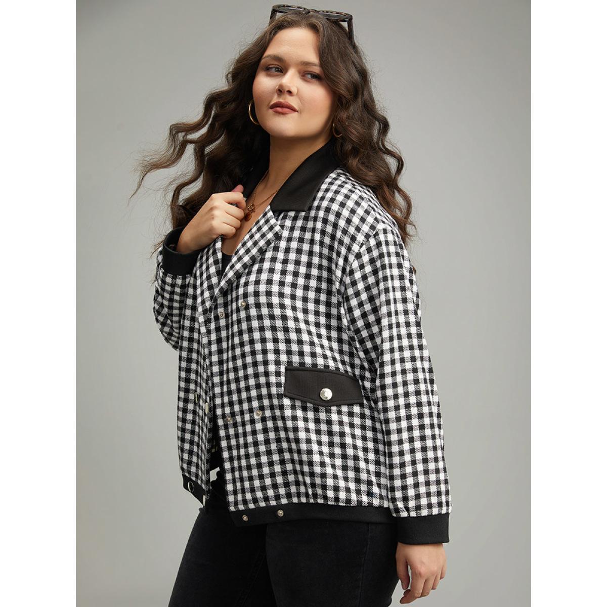 Plus Size Gingham Patchwork Double Breasted Jacket Women Black Elastic cuffs Dailywear Jackets BloomChic 30/6X Product Image