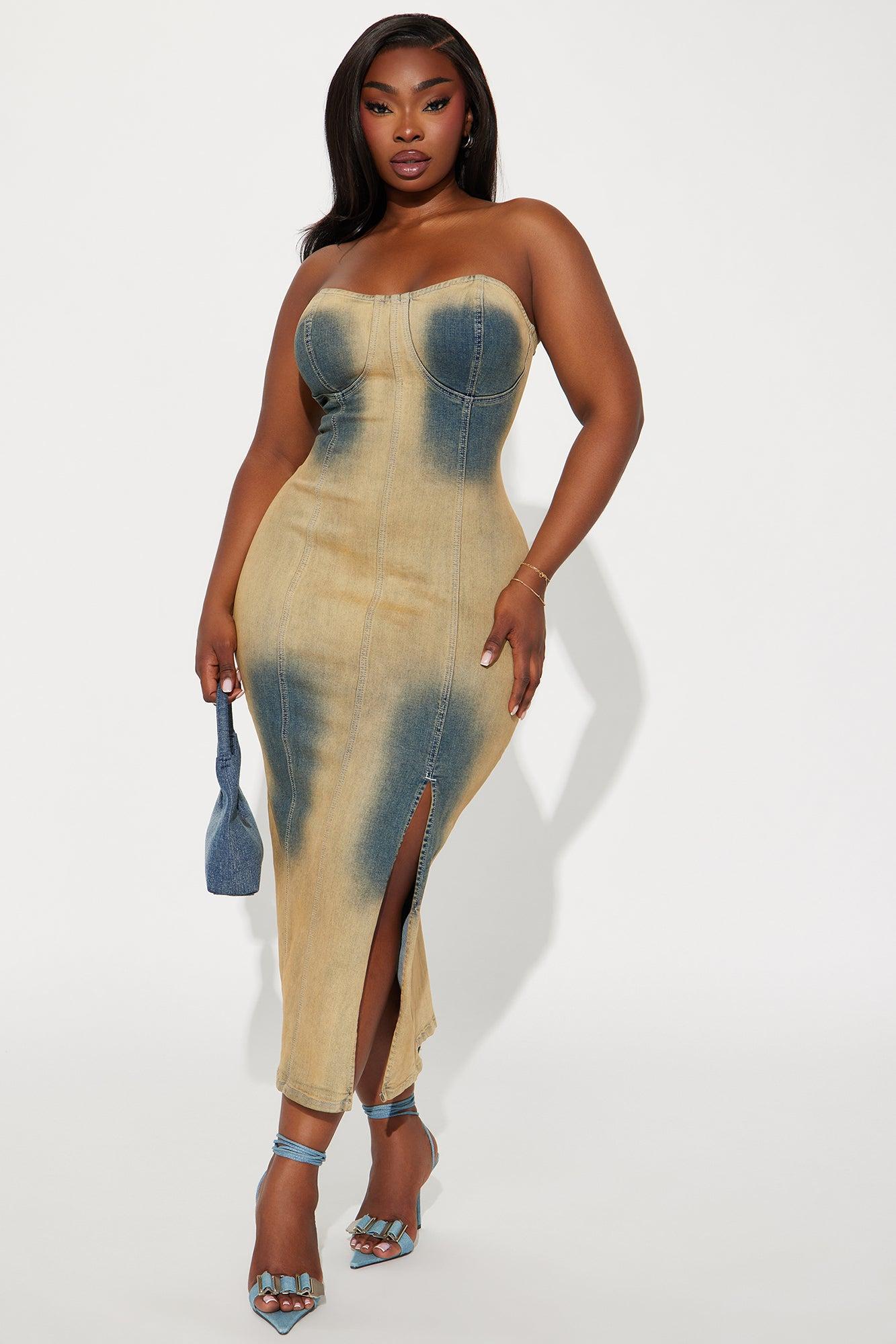 Strut Denim Midi Dress -Tan Product Image