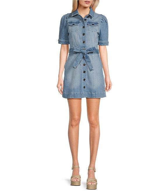 Chelsea & Violet Izzy Denim Notch Collar Button Front Short Sleeve Shirt Dress Product Image