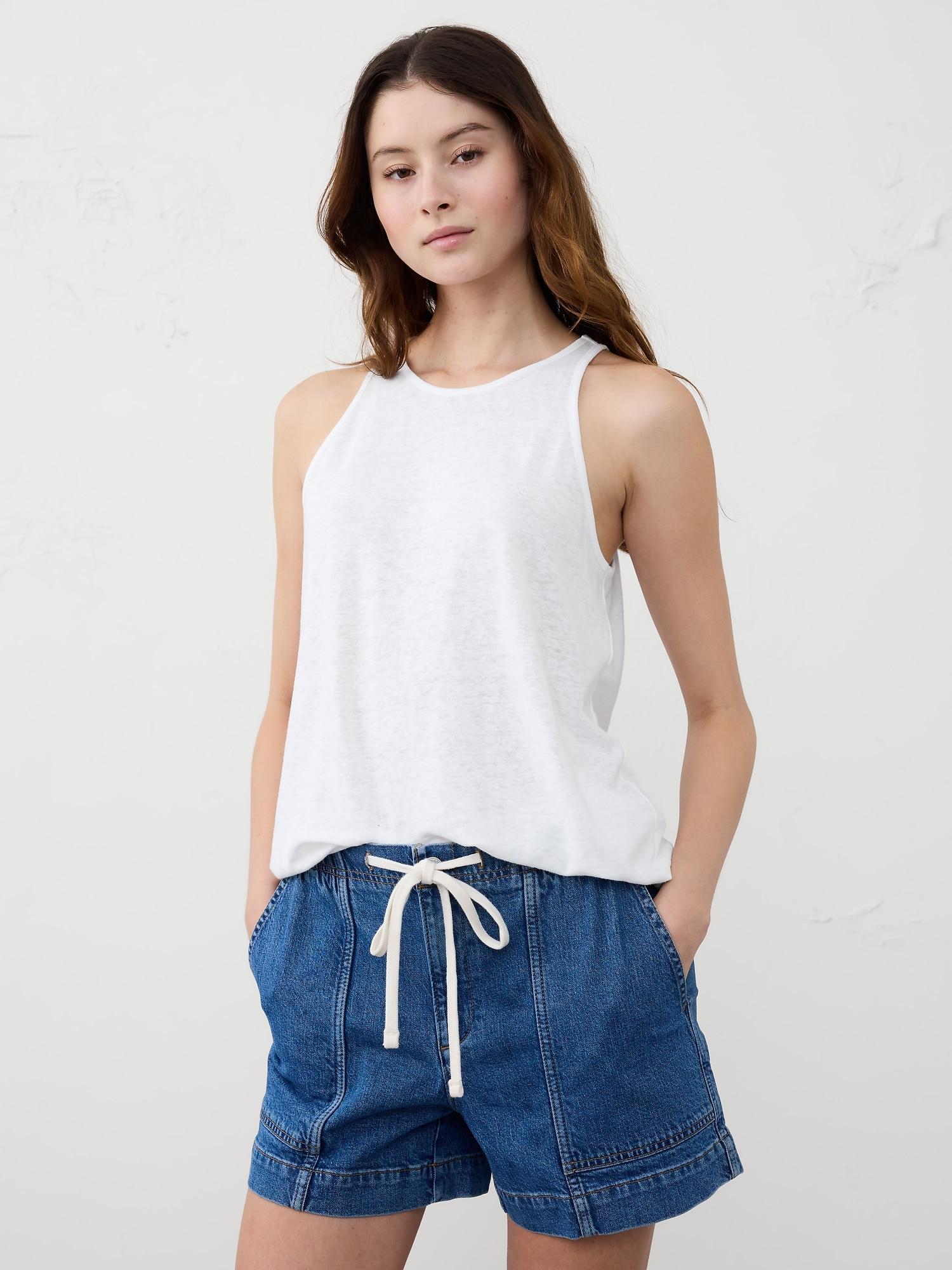 Linen-Blend Racer-Back Tank Product Image