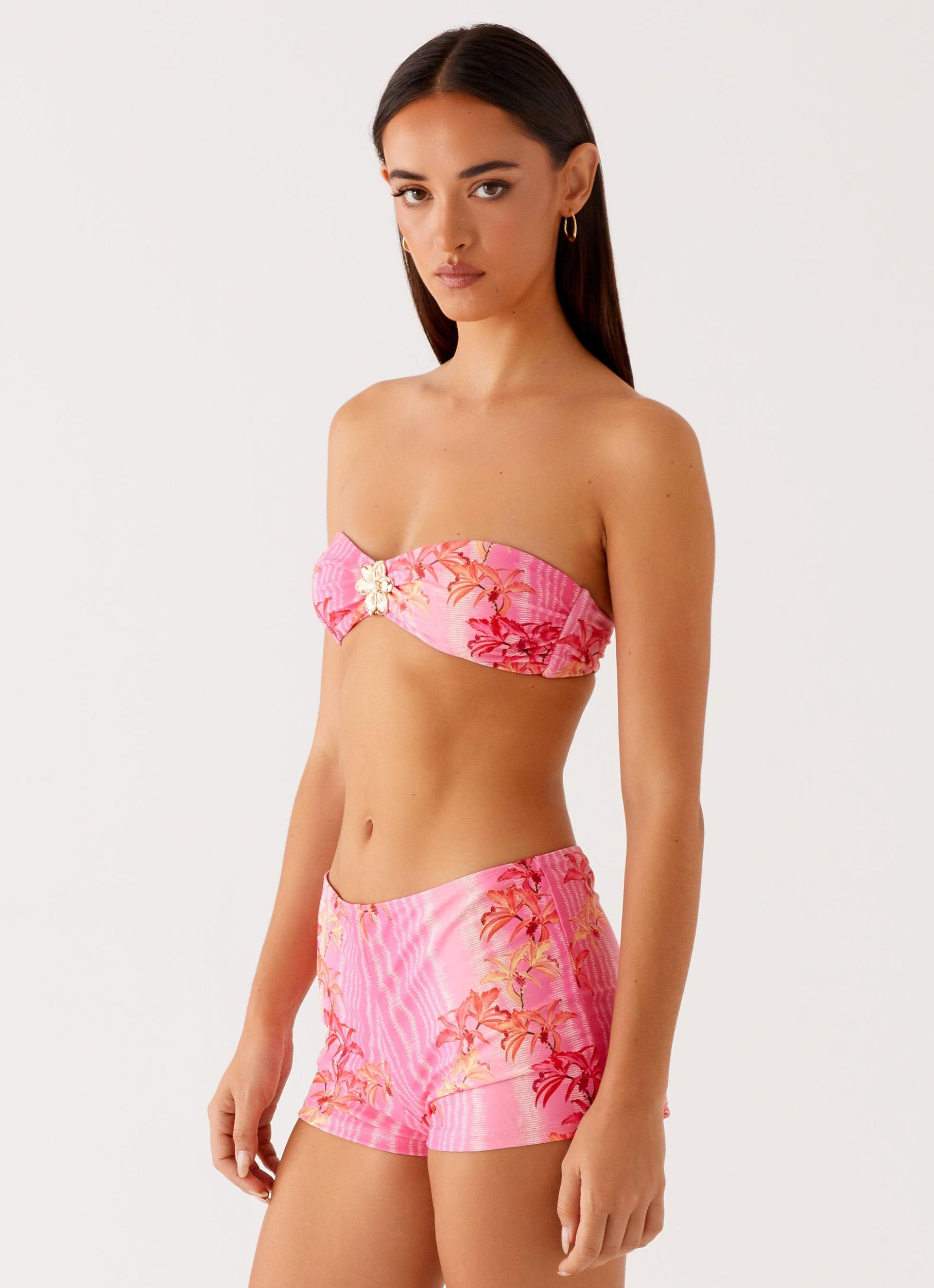 Tamra Strapless Bikini Top - Tropical Pink Print Product Image