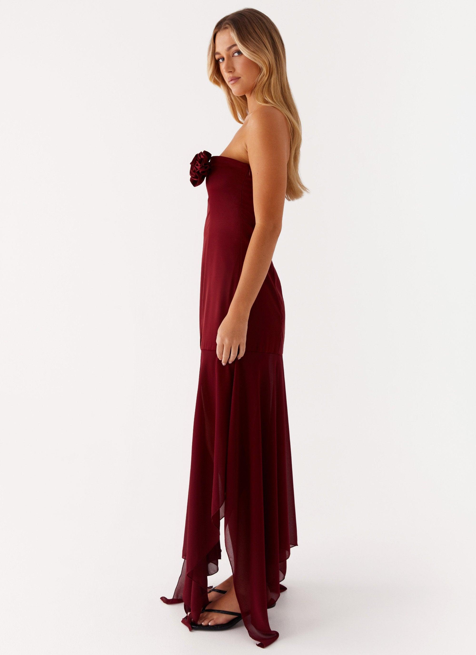Collision Satin Maxi Dress - Cherry Red Product Image