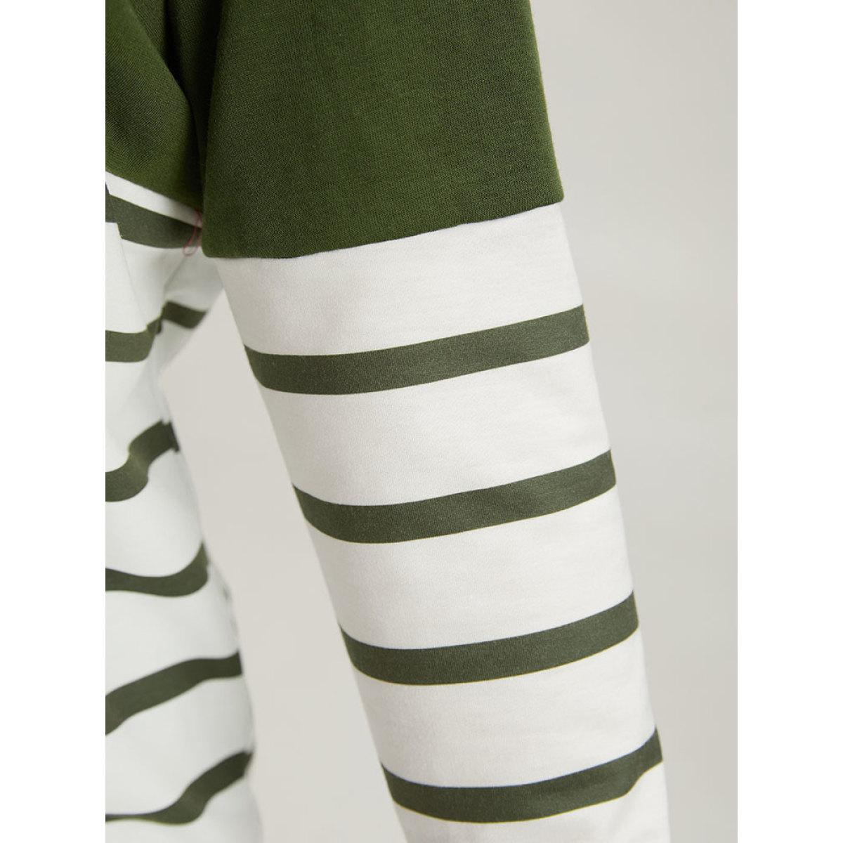 Plus Size Striped Patchwork Contrast V Neck Sweatshirt Women Green Casual Contrast V-neck Dailywear Sweatshirts BloomChic 10/M Product Image