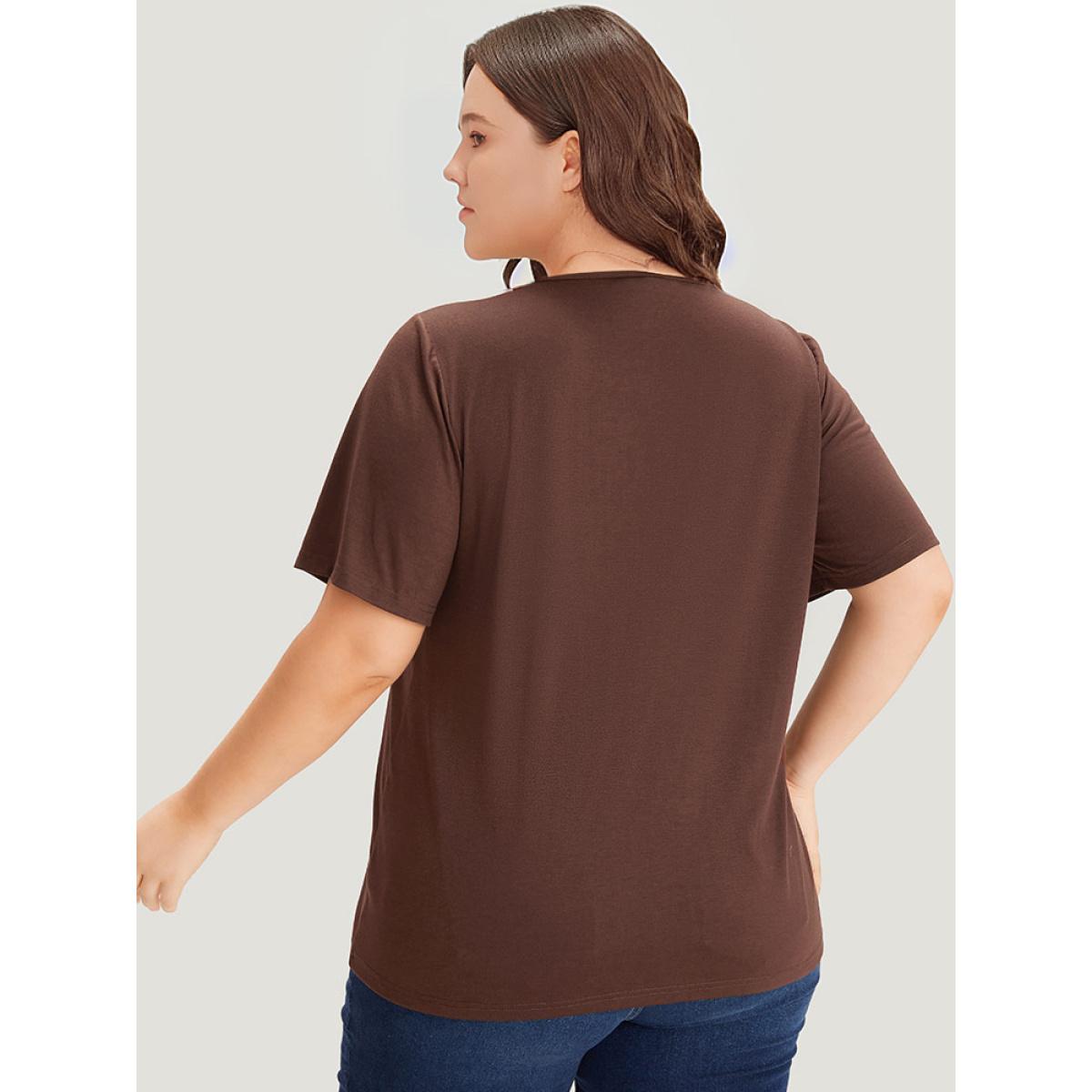 Plus Size Landscape Print Notched T-shirt DarkBrown Women Casual Printed Western Dailywear T-shirts BloomChic 28/5X Product Image