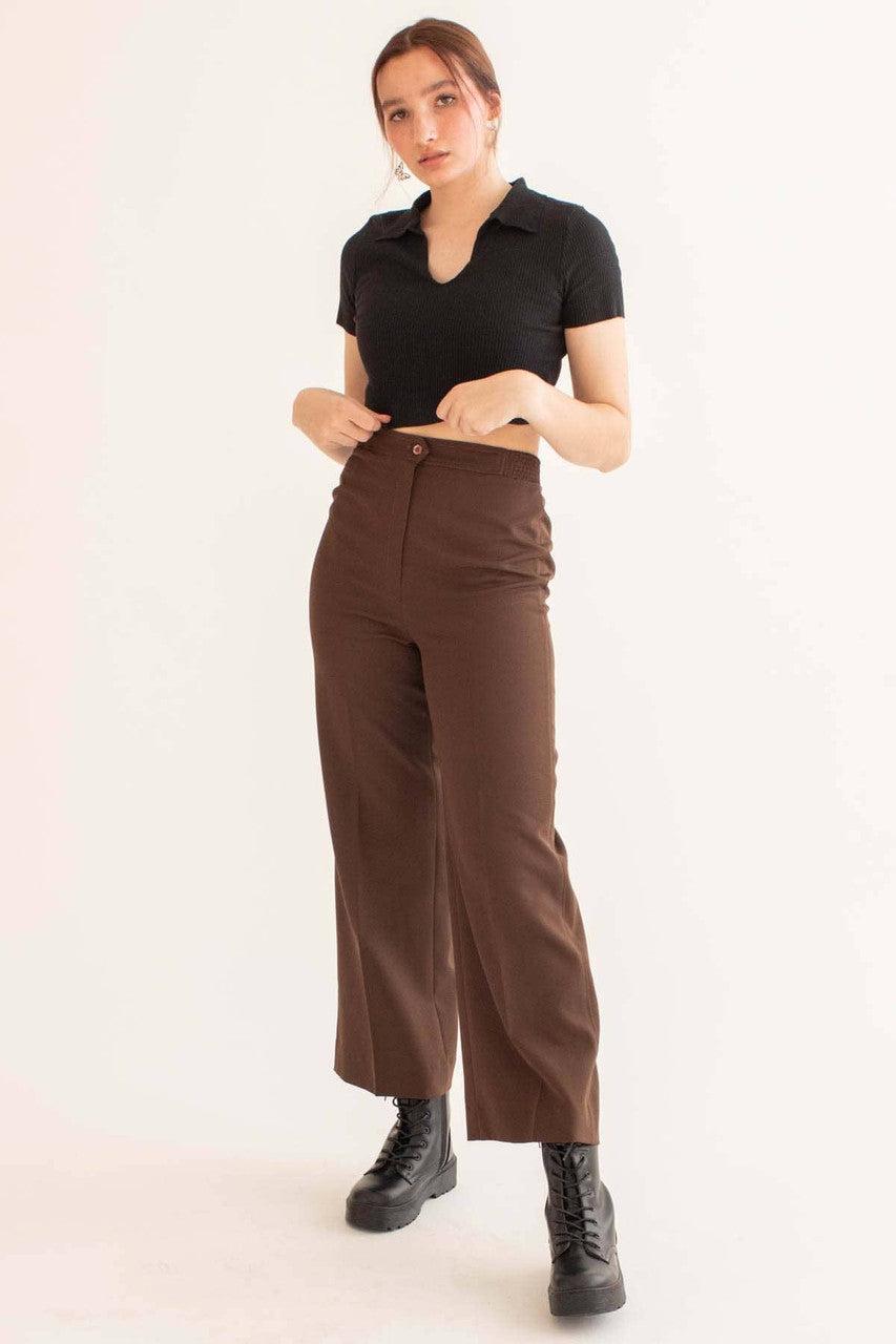 Black Raw Edge Ribbed Crop Polo Product Image