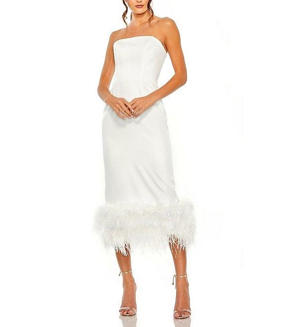Mac Duggal Strapless Sleeveless Feather Trim Midi Dress Product Image
