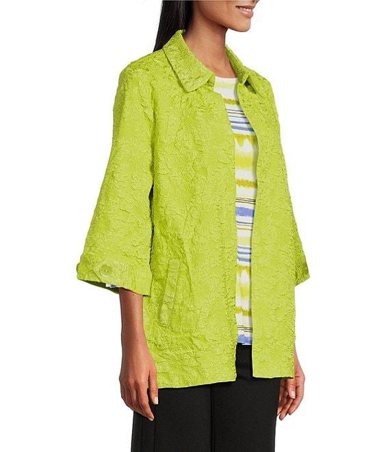 Slim Factor by Investments 3/4 Sleeve Open Front Jacquard Jacket Product Image