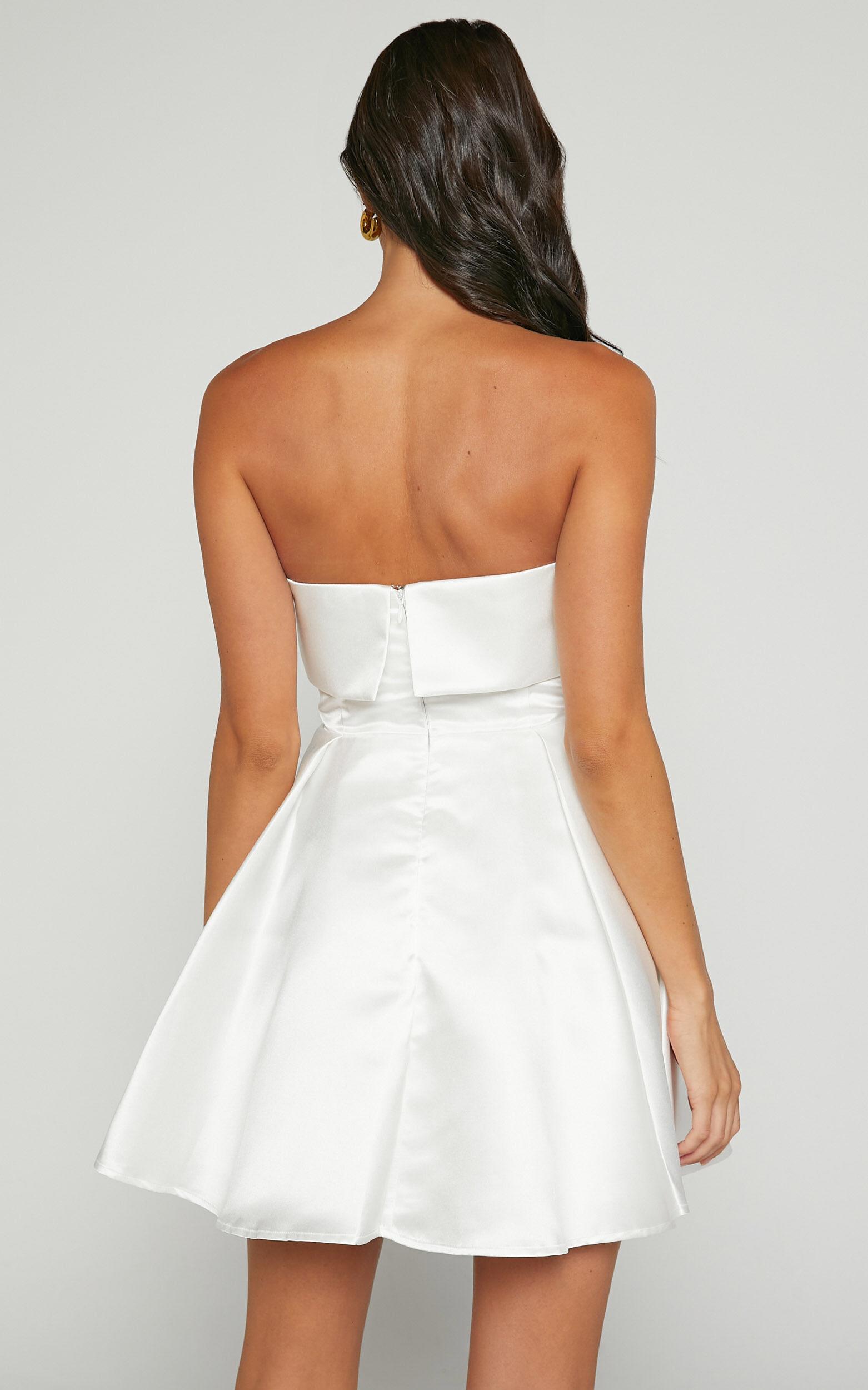 Valora Mini Dress - Strapless Fit and Flare Satin Dress in Ivory Product Image