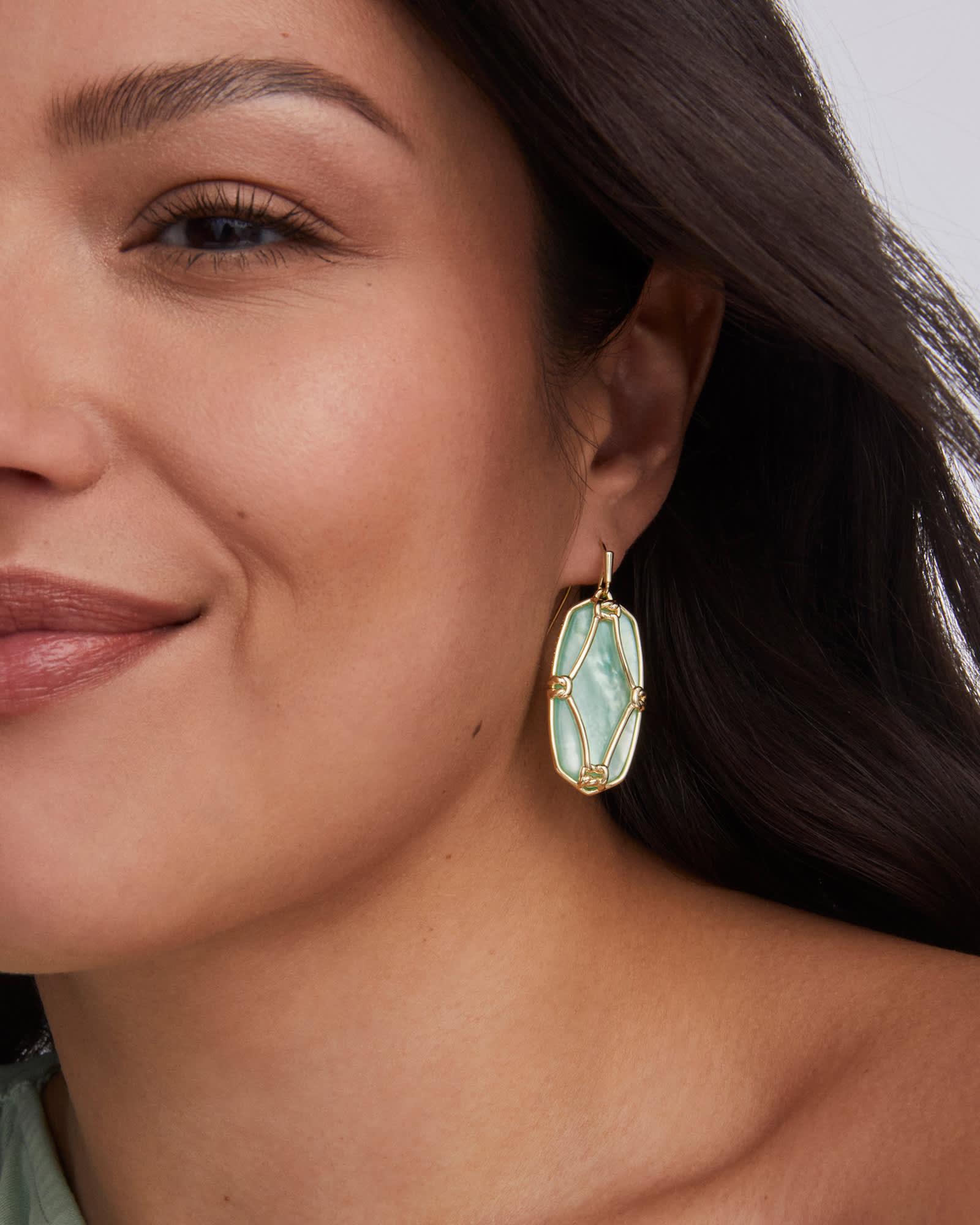 Elle Lattice Frame Gold Drop Earrings Product Image