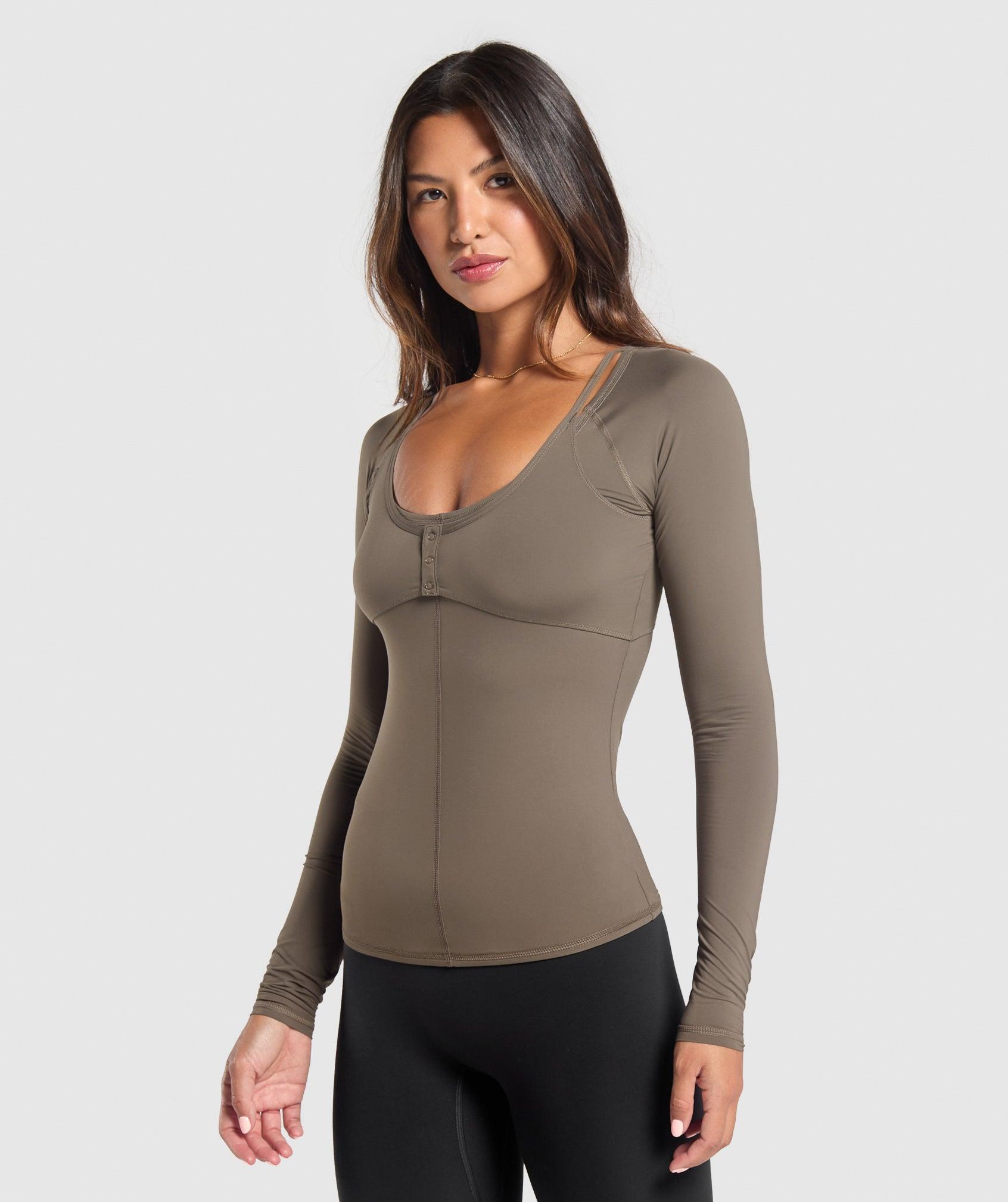 Gymshark Rest Day Buttery Soft Long Sleeve Top - Camo Brown Female Product Image