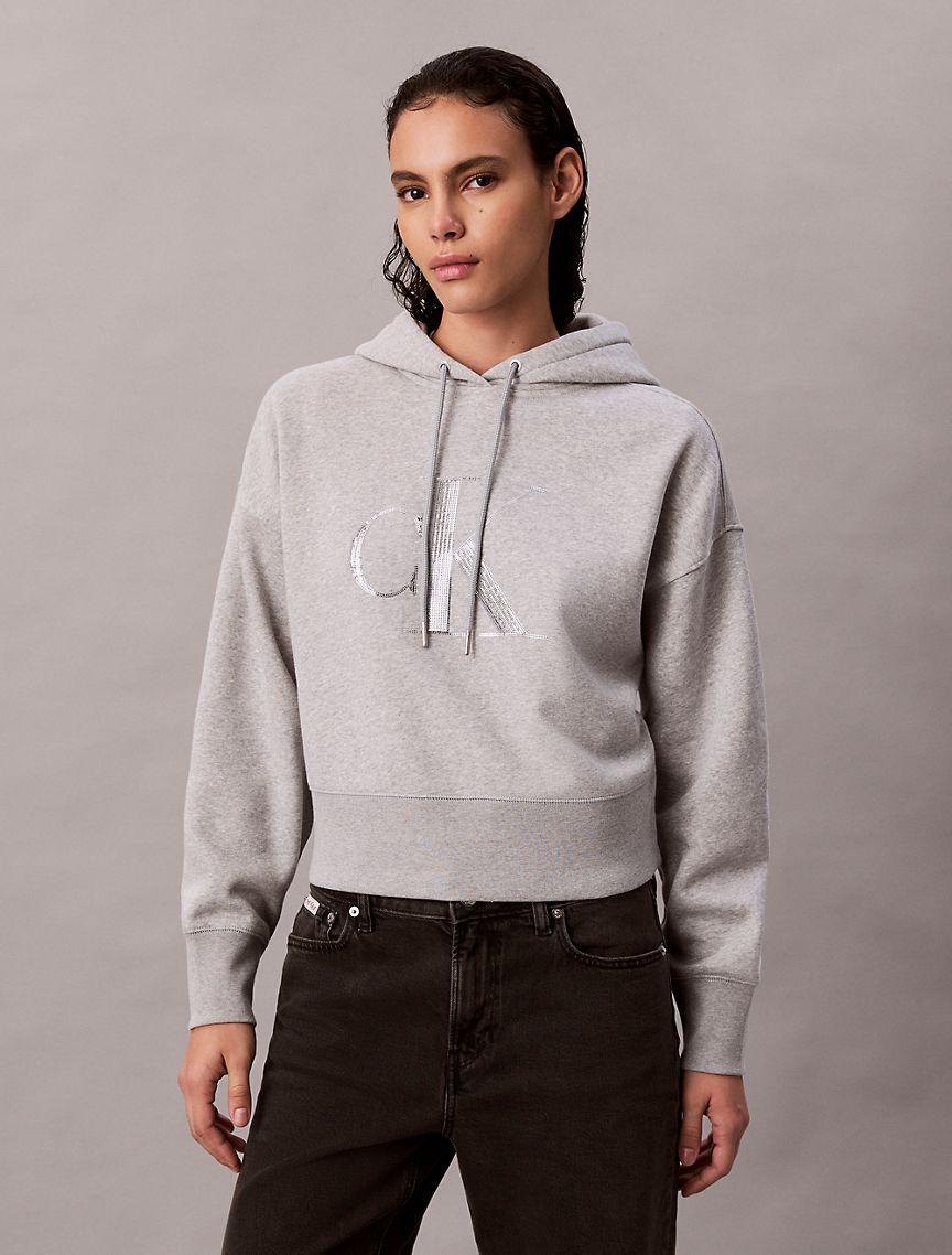 Fleece Sequin Monogram Relaxed Hoodie Product Image