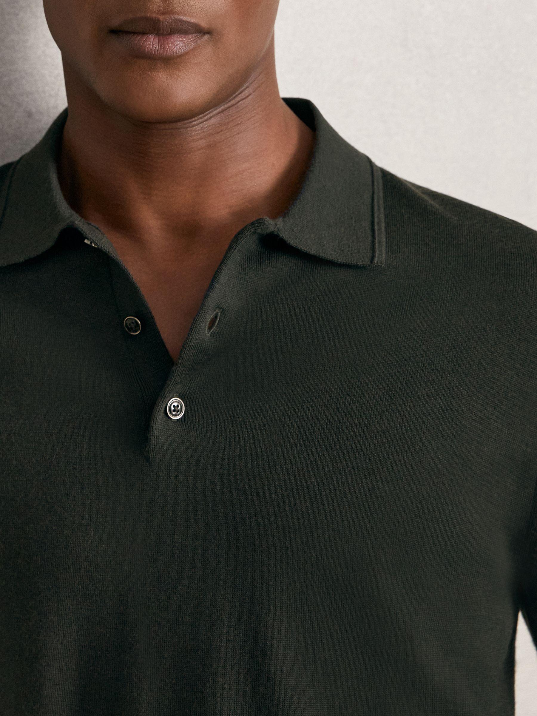 Merino Wool Long-Sleeve Polo Shirt in Dark Military Green Product Image