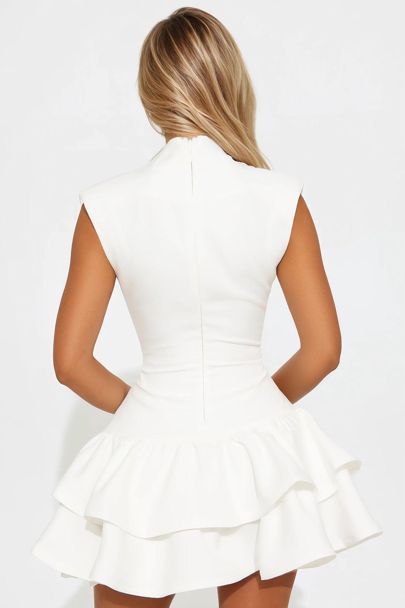 Caprina Tiered Ruffle Mini Dress - Off White Product Image