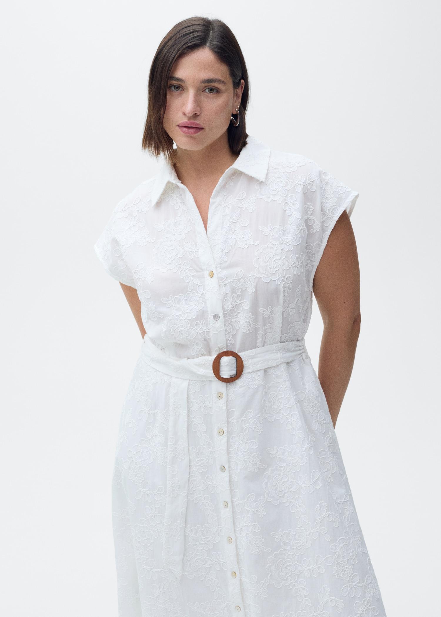 Embroidered shirt dress with belt - Women | MANGO USA Product Image