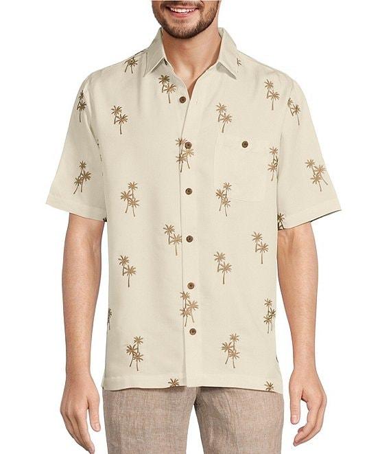 Caribbean Relaxed Fit Palm Valley Short Sleeve Woven Herringbone Shirt Product Image
