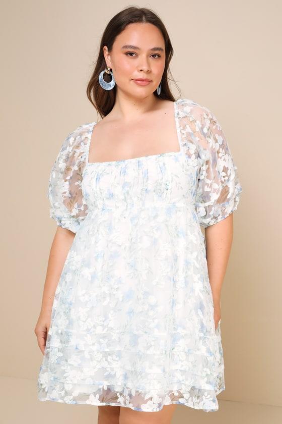 Sincerely a Sweetie Ivory Floral Puff Sleeve Babydoll Mini Dress Product Image