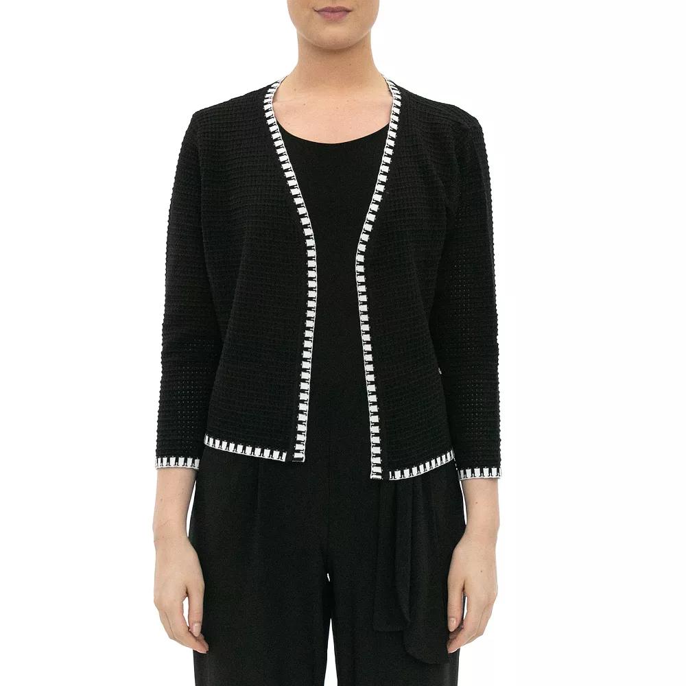 Women's Nina Leonard Waffle-Weave Bolero Jacket, Size: Medium, White Black Product Image