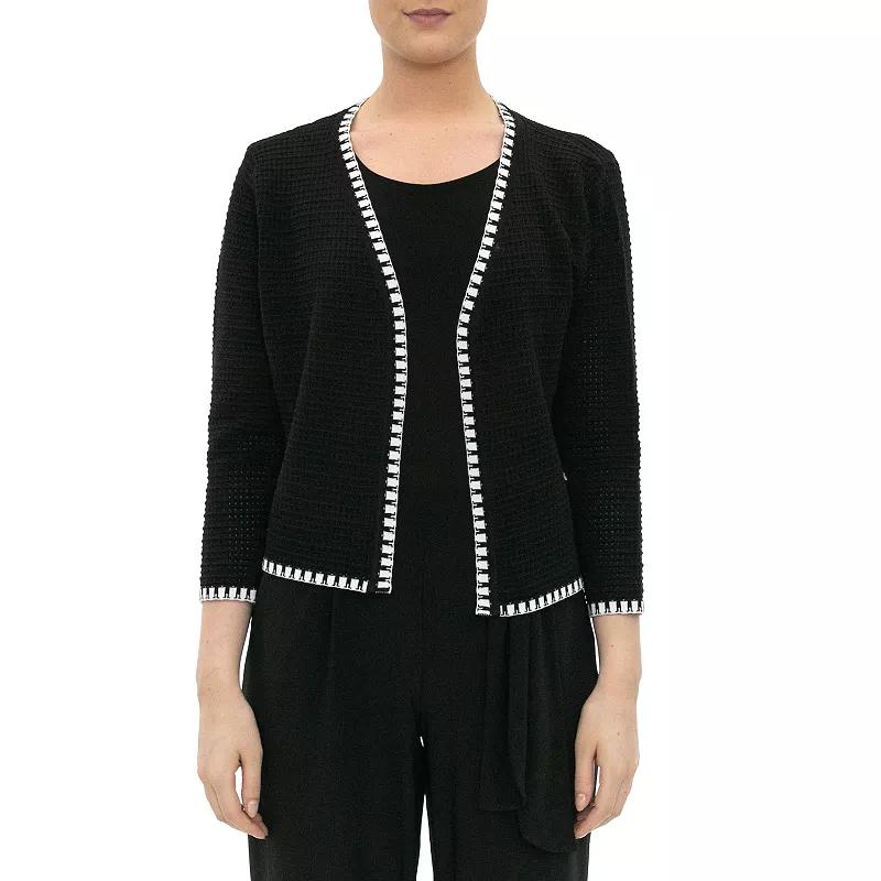 Women's Nina Leonard Waffle-Weave Bolero Jacket, Size: Medium, White Black Product Image