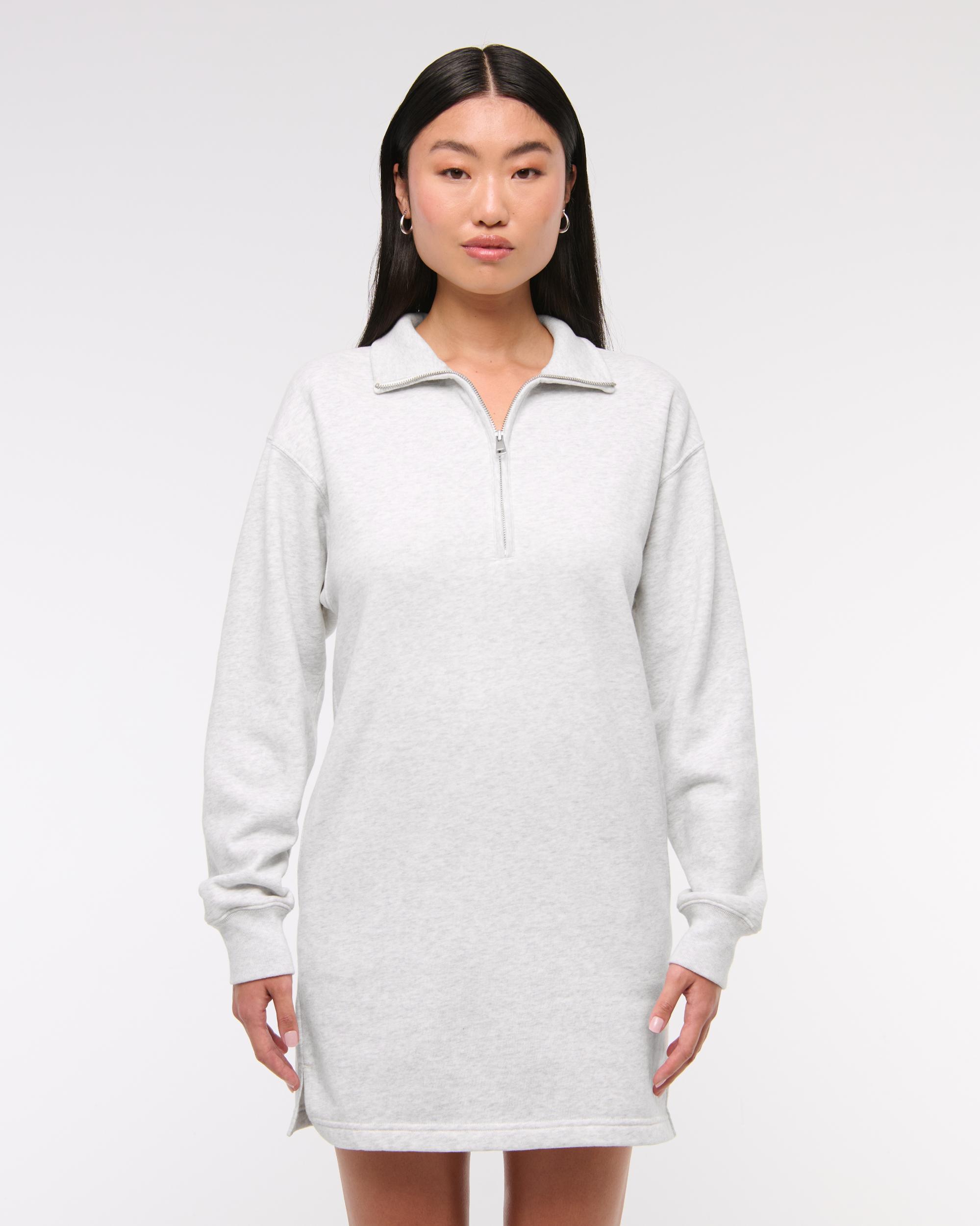Long-Sleeve Zip-Up Fleece Mini Dress Product Image