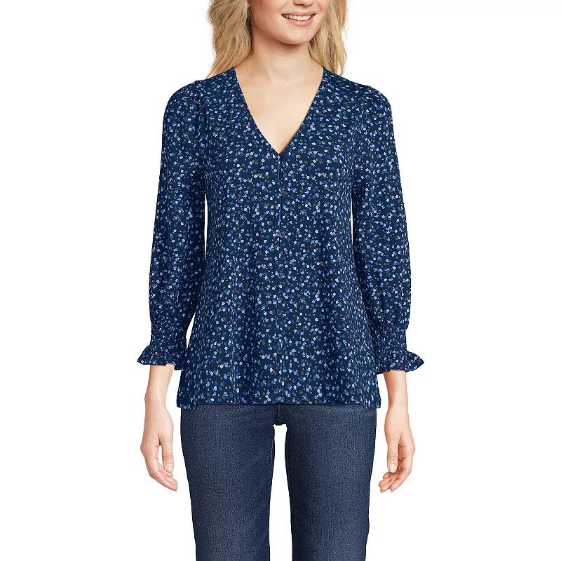 Women's Lands' End 3/4 Sleeve Lightweight Jersey Button Front Top,  Product Image
