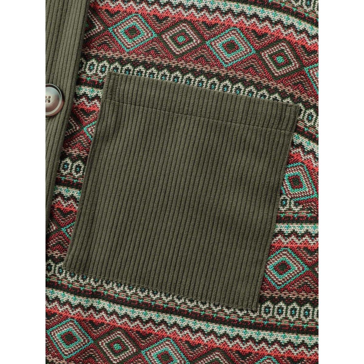 Plus Size Corduroy Spliced Yarn-Dyed Contrast Jacket Women ArmyGreen Texture Casual Jackets BloomChic 18-20/2X Product Image