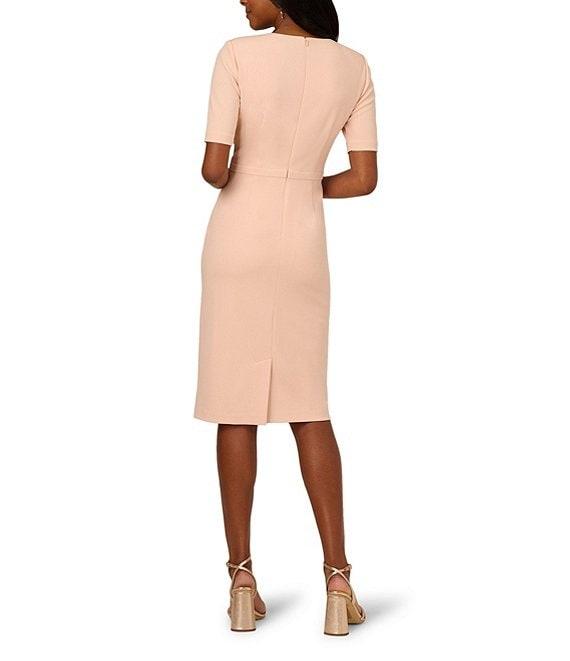 Adrianna Papell Crew Neck Short Sleeve Bow Front Crepe Sheath Dress Product Image
