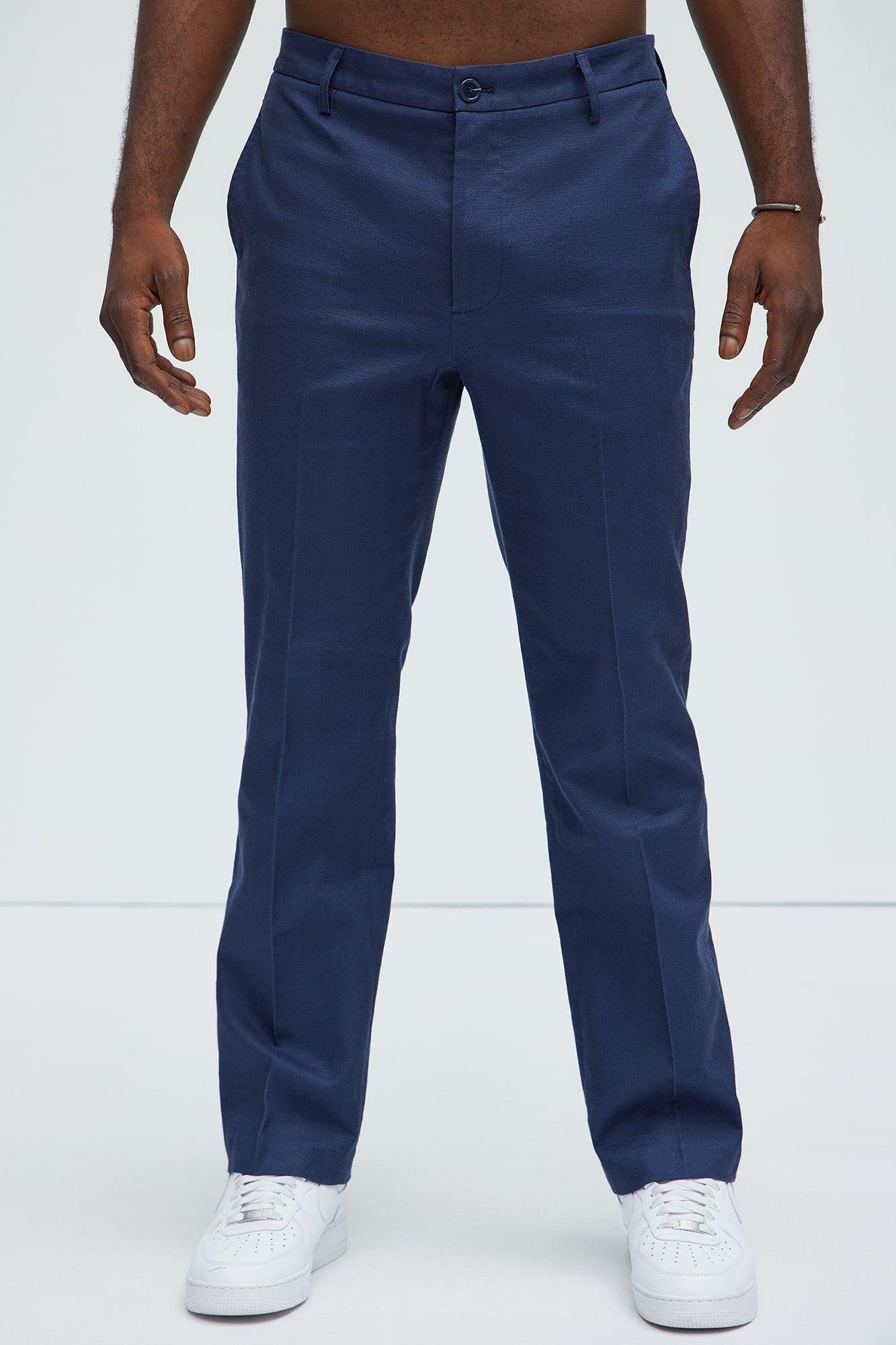Travis Solid Texture Straight Trousers - Navy Product Image