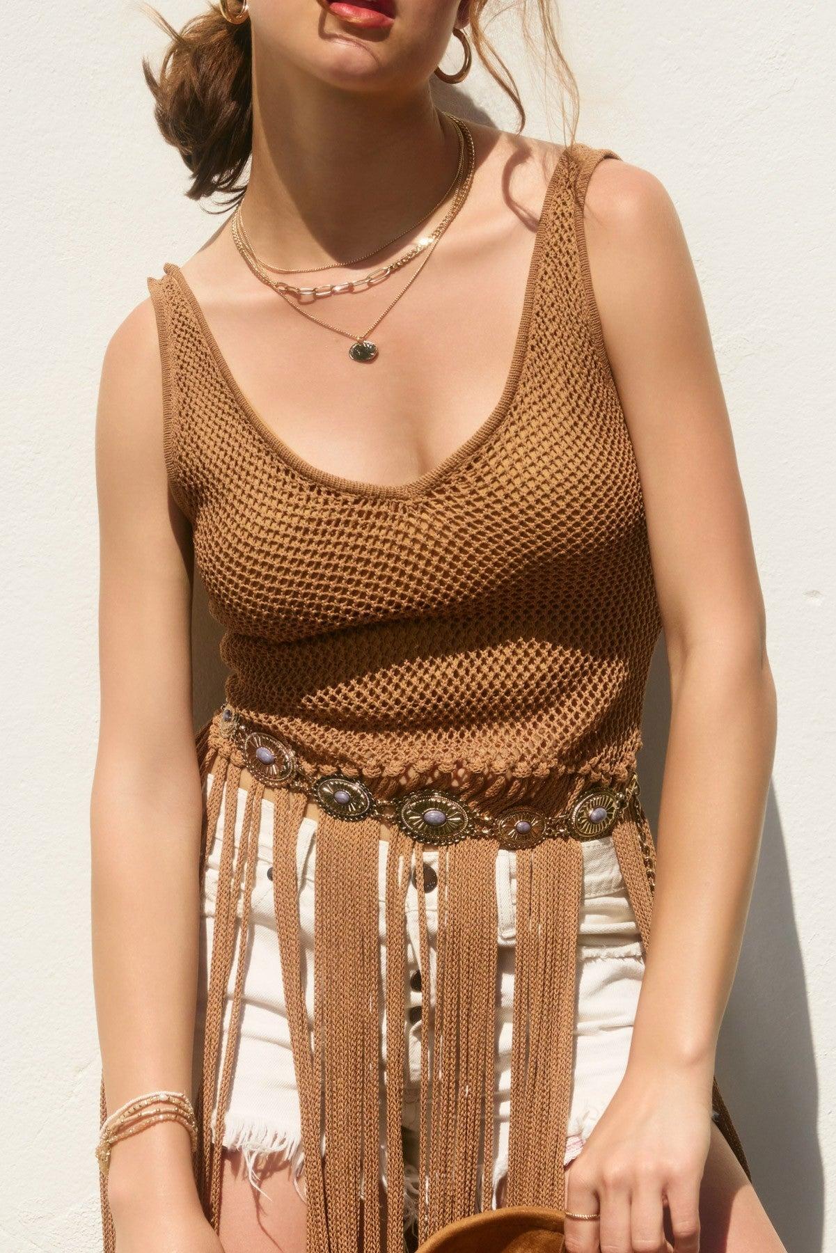 Crochet Fringe Hem Knit Tank Top Product Image