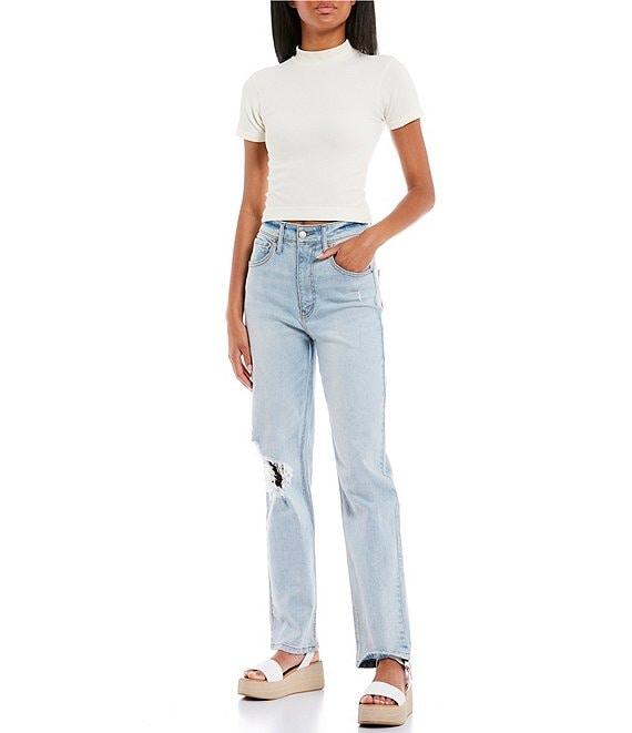 C&V Chelsea & Violet Mock Neck Seamless Knit Crop Top Product Image