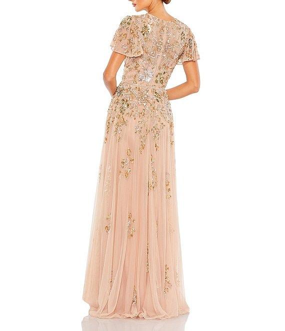 Mac Duggal Sequin Embellished Short Butterfly Sleeve Crew Neck Gown Product Image