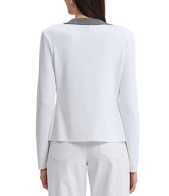 Ming Wang x Family Savvy Contrast Trim Soft Knit V-Neck Long Sleeve Cardigan Product Image