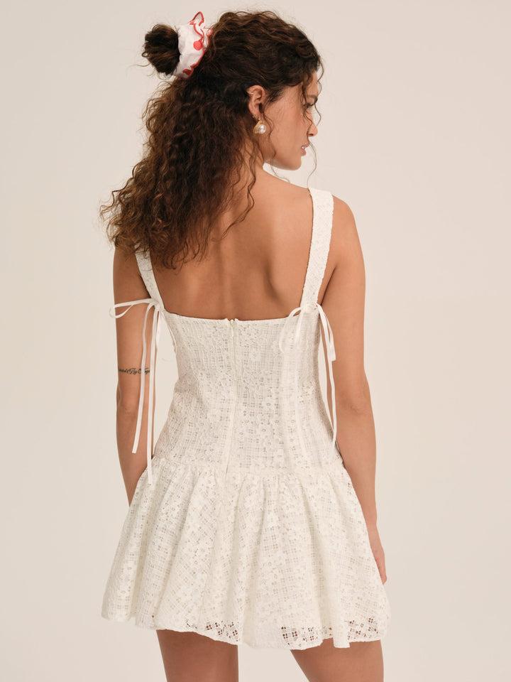 Daisy Lace Mini Dress — White Product Image