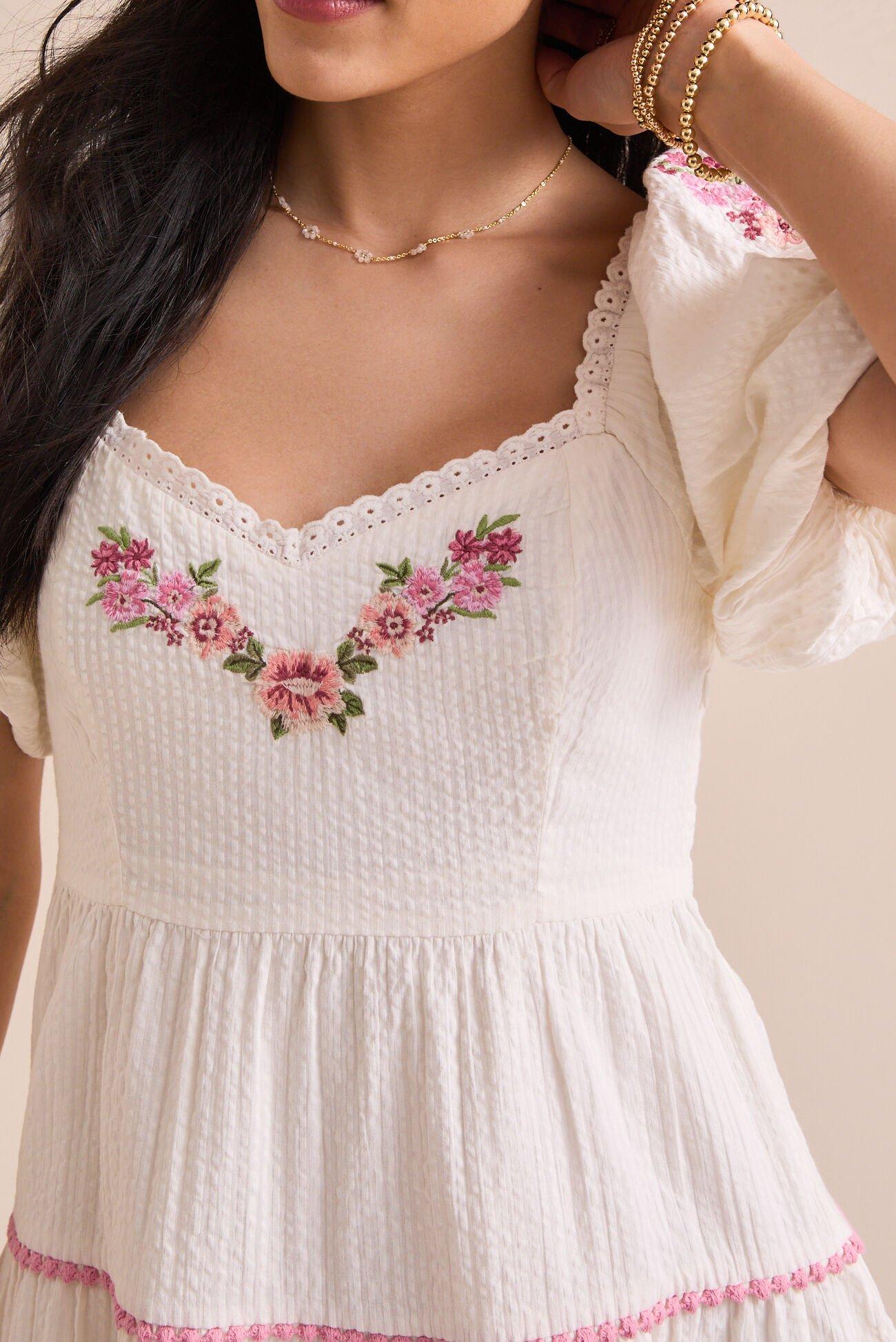 Lacy Puff Sleeve Mini Dress Product Image