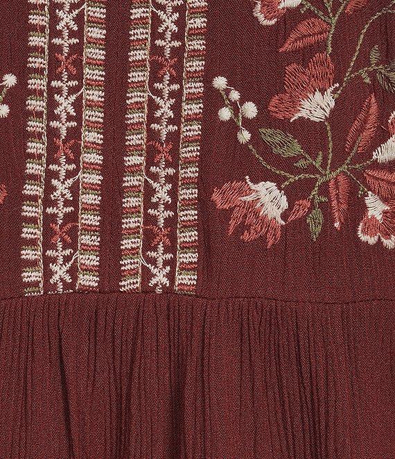 Nurture Gauze 3/4 Sleeve Keyhole Neck Embroidered Lace Square Yoke Top Product Image