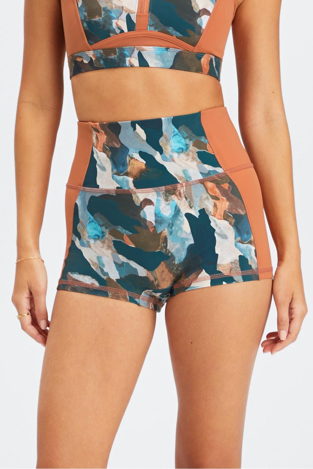 Fabletics High-Waisted Swim Short Womens Paintbrush Camo/Sequoia plus Size 3X Product Image