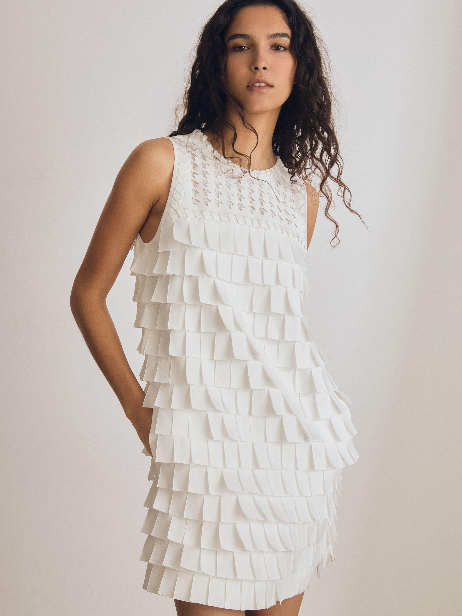 Atelier Layered Fringe Mini Dress in White Product Image
