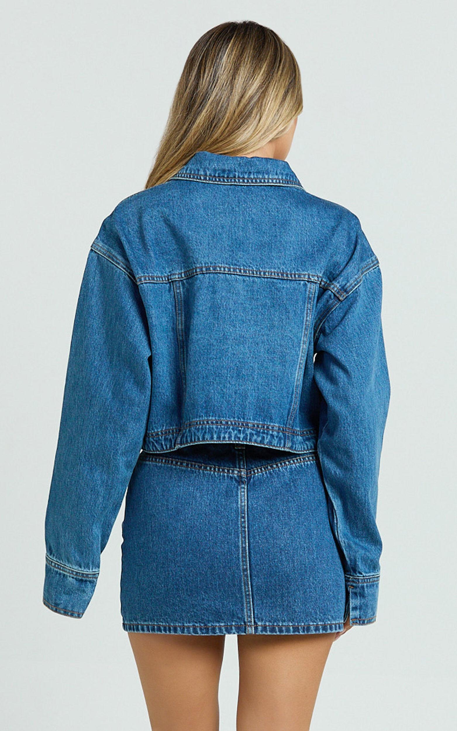Pamela Jacket - Cropped Boxy Fit Recycled Denim Jacket in Dark Blue Wash Product Image
