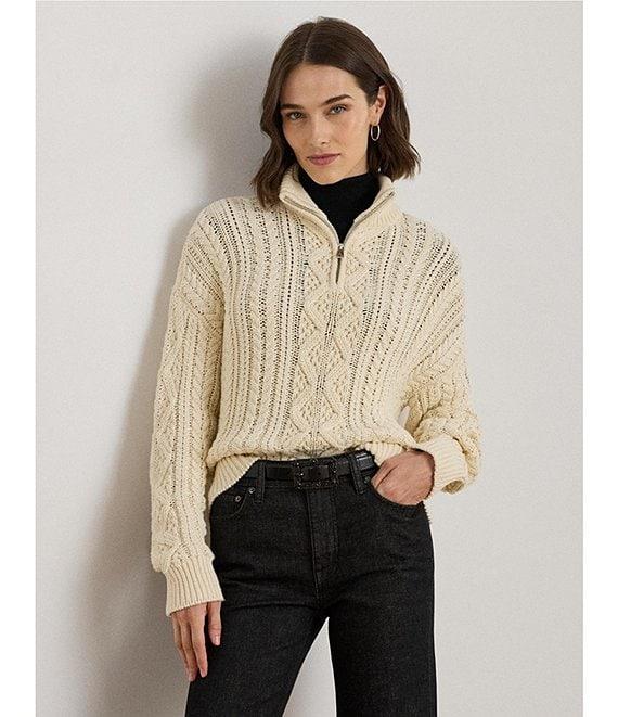 Lauren Ralph Lauren Knit Mock Neck Long Sleeve Quarter-Zip Pullover Sweater Product Image