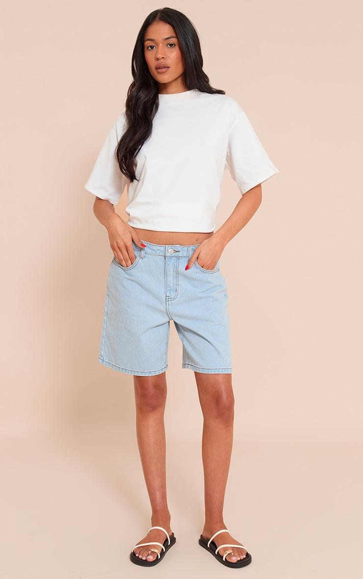 Tall Light Blue Mid Rise Relaxed Boyfriend Shorts Product Image