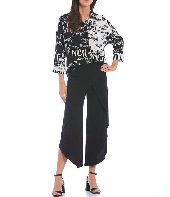 IC Collection Knit Jersey Side Wrap Angled Hem Wide Leg Pull-On Cropped Pants Product Image