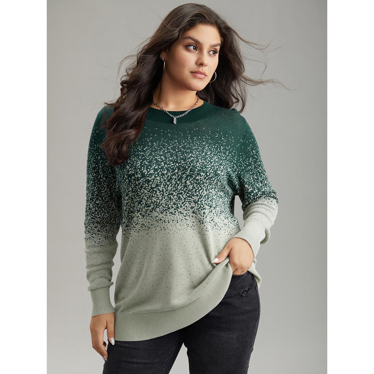 Plus Size Supersoft Essentials Ombre Elastic Cuffs Pullover DarkGreen Women Casual Loose Long Sleeve Round Neck Dailywear Pullovers BloomChic 18-20/2X Product Image