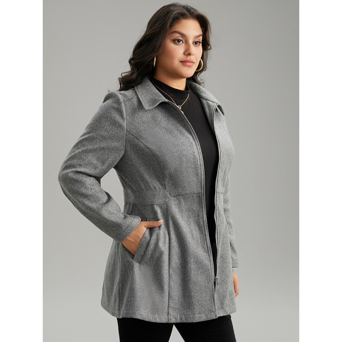 Plus Size Solid Pocket Lapel Collar Zipper Coat Women DarkGray Casual Plain Ladies Dailywear Winter Coats BloomChic 26/4X Product Image