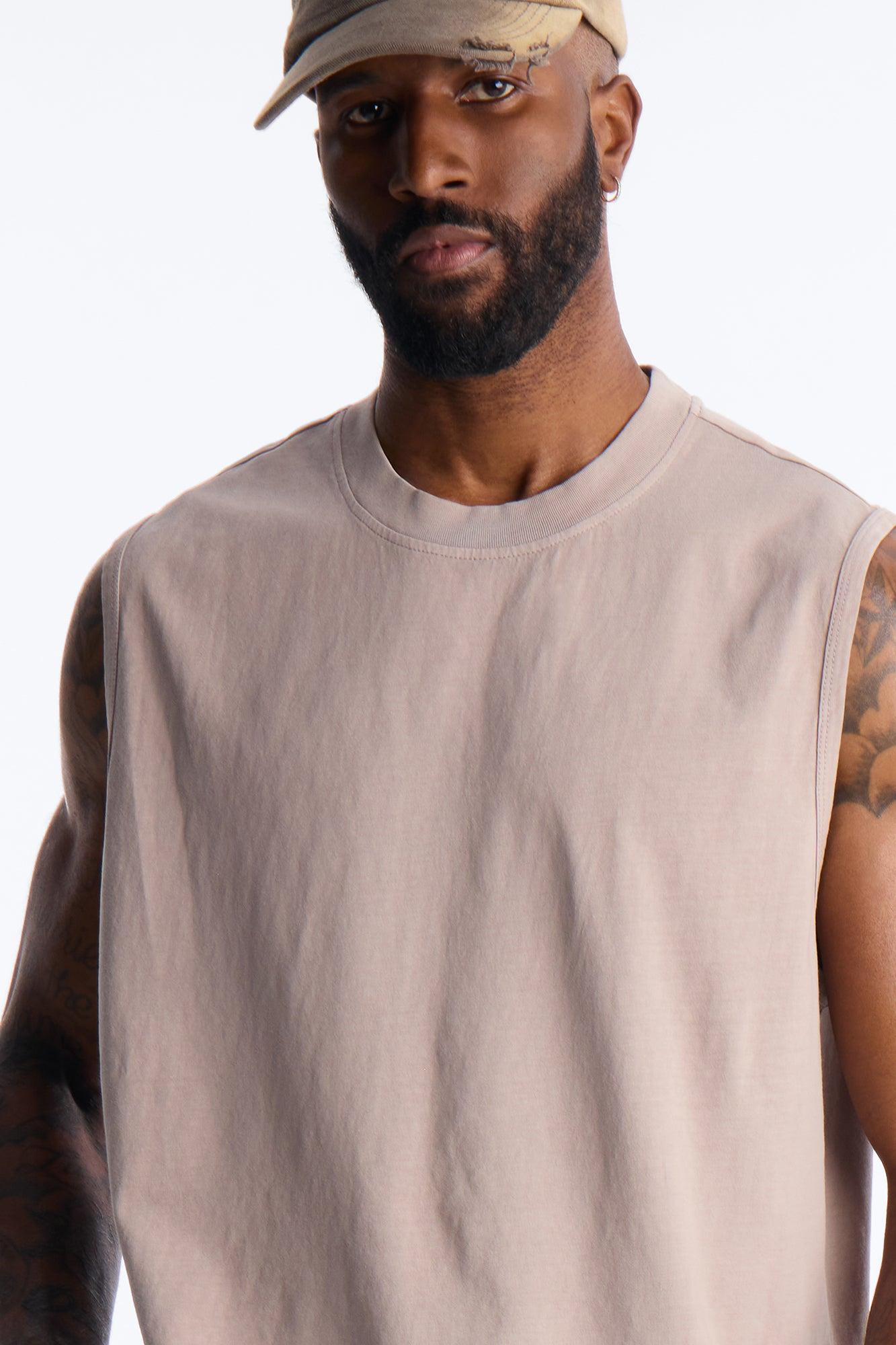 Cropped Muscle Tee - Taupe Product Image