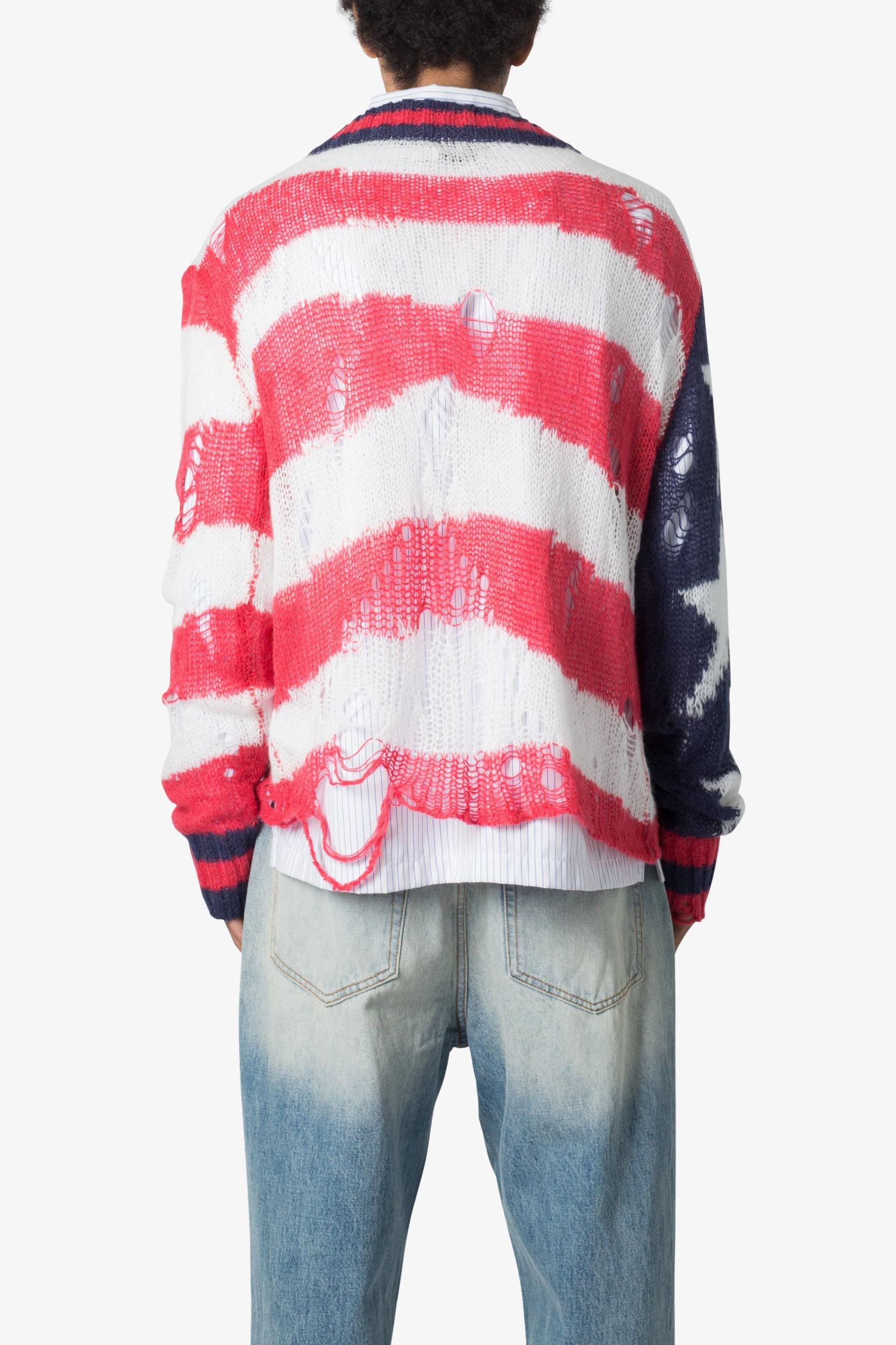Flag Loose Knitted Sweater - Red/Blue Product Image