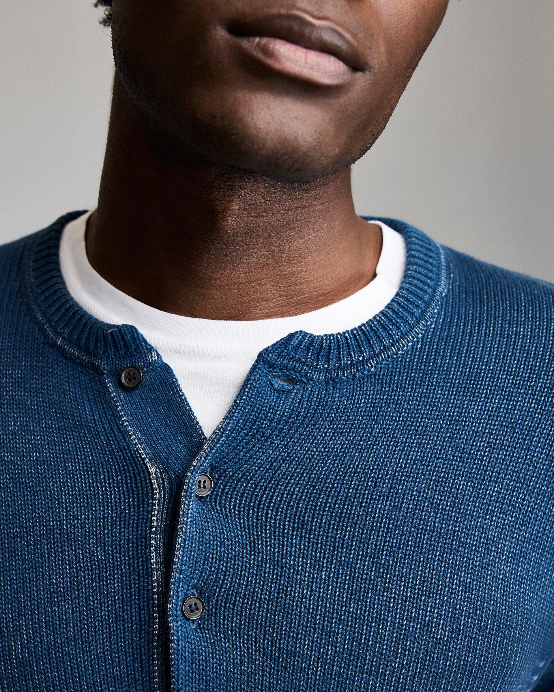 Garment-Dyed Henley Sweater -  Product Image