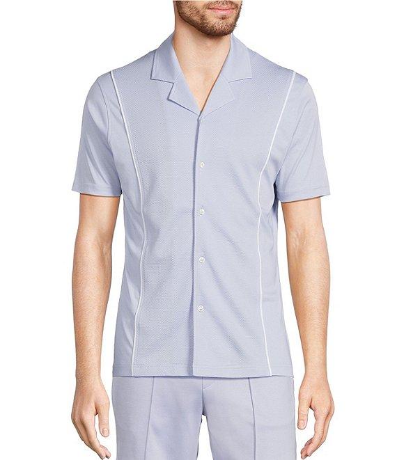 Murano Liquid Luxury Slim Fit Textured Coatfront Short Sleeve Woven Camp Shirt Product Image