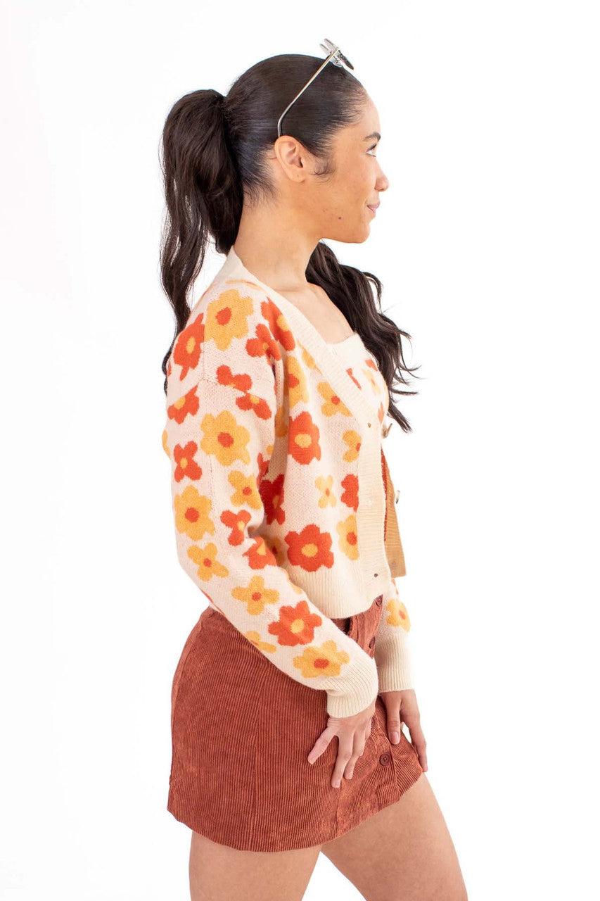 Beige Daisy Print Cardigan Product Image