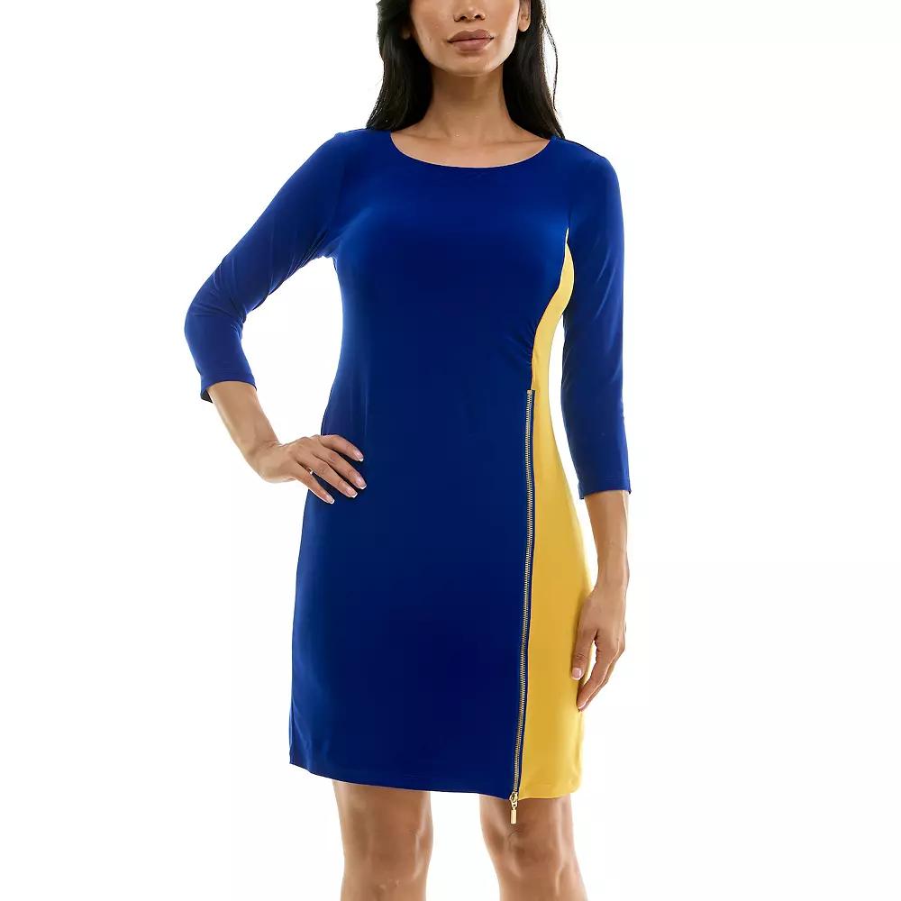 Women's Nina Leonard Colorblock Faux-Wrap Mini Dress, Size: Medium, Blue Gold Product Image